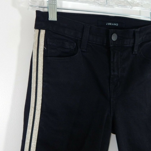 J Brand Selena Black Metallic Stripe Frayed Cropped Hem Jeans - Picture 4 of 7